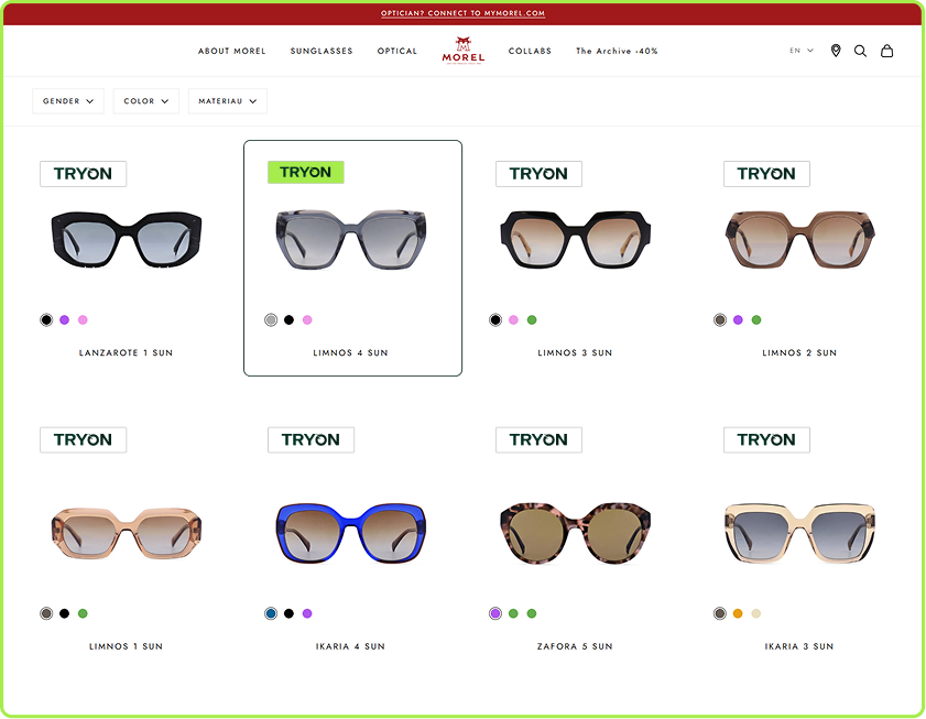 Eyewear store catalog with AR preview